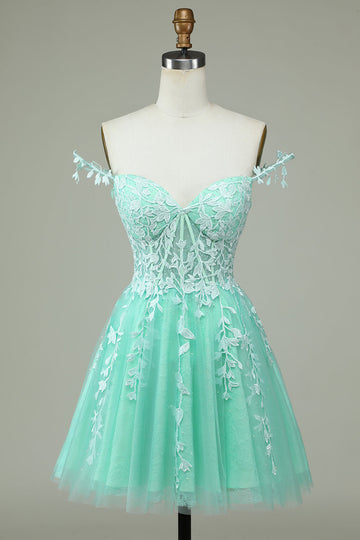 Cute A Line Spaghetti Straps Mint Short Graduation Dress with Appliques